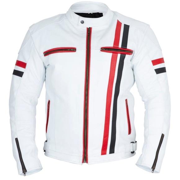 White Genuine Leather Motorcycle Jacket - Real Leather Moto Biker Jacket Mens - Picture 1 of 5